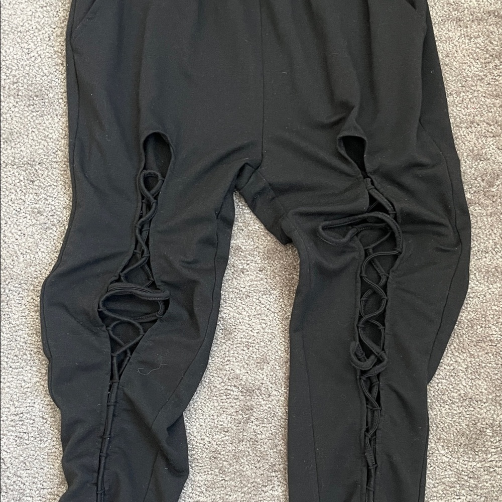 Black Ruched Drawstring Pants - Picture 2 of 4